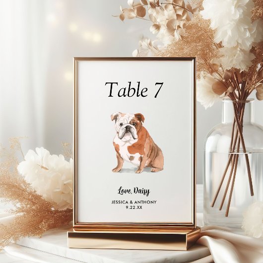 Numéro De Table Simple moderne Watercolor Mariage chien