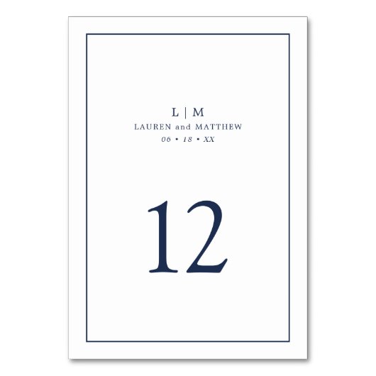 Numéro De Table Simple Monogramme Bleu Marine Élégant de Mariage (Par défaut)