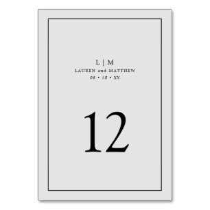 Numéro De Table Simple Monogramme Gris Clair Élégant Mariage