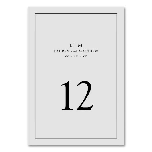 Numéro De Table Simple Monogramme Gris Clair Élégant Mariage (Par défaut)