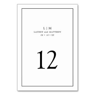 Numéro De Table Simple Monogramme Noir et Blanc Élégant de Mariage