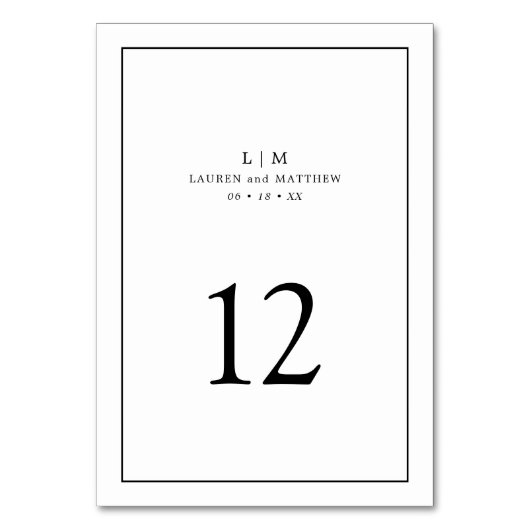 Numéro De Table Simple Monogramme Noir et Blanc Élégant de Mariage (Par défaut)