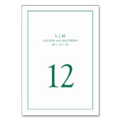 Numéro De Table Simple Monogramme Vert Émeraude Élégant Mariage (Dos)