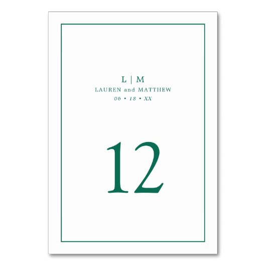 Numéro De Table Simple Monogramme Vert Émeraude Élégant Mariage (Par défaut)