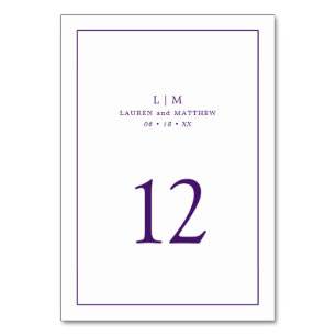 Numéro De Table Simple Monogramme Violet Élégant Mariage
