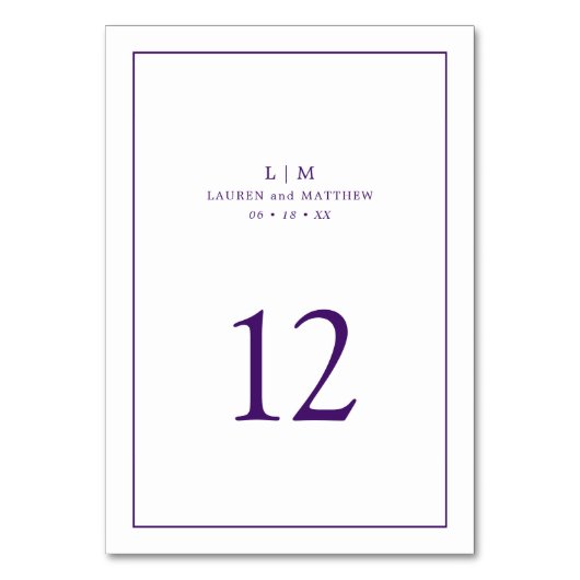 Numéro De Table Simple Monogramme Violet Élégant Mariage (Par défaut)
