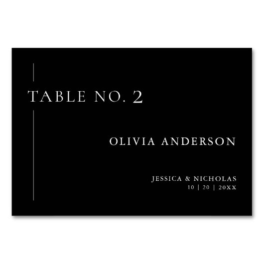 Numéro De Table Simple Noir & Blanc Nom individuel du client Maria (Devant)