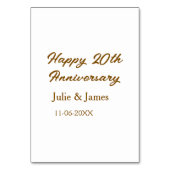 Numéro De Table simple nom de date de 20e anniversaire marron doré (Dos)