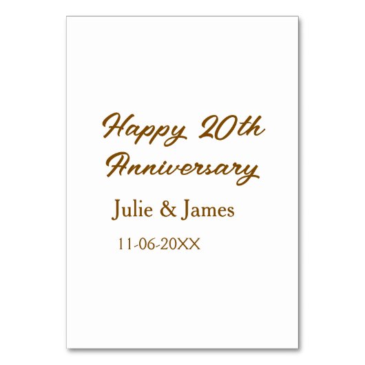 Numéro De Table simple nom de date de 20e anniversaire marron doré (Par défaut)