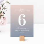 Numéro De Table Simple Ombre Blush Pink & Dusty Blue Mariage<br><div class="desc">Simple Ombre Blush Rose & Dusty Blue Wedding Numéro De Table De Dîner De La Réception. Cette Table Card chic et moderne est simple classique et élégant avec un dégradé d'ombre subtil et une jolie police de calligraphie de script signature avec queues. Montré dans la nouvelle Colorway. Disponible en plusieurs...</div>