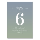 Numéro De Table Simple Ombre Dusty Mariage bleu et feuille vert (Dos)