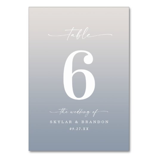 Numéro De Table Simple Ombre Gardenia Mariage blanc et bleu foncé (Par défaut)