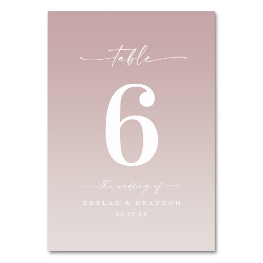 Numéro De Table Simple Ombre Mauve rose & Gardenia Mariage blanc (Dos)