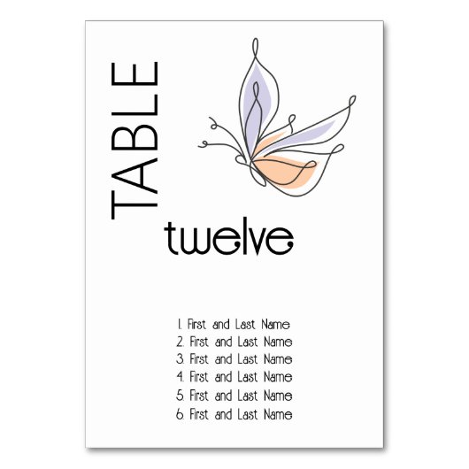 Numéro De Table Simple papillon lunaire corail et violet (Dos)