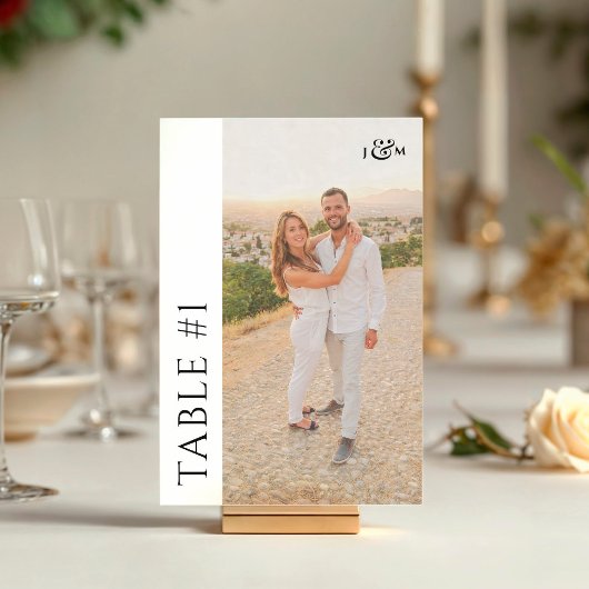 Numéro De Table Simple Photo Monogram Wedding