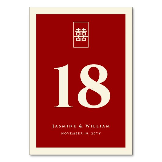 Numéro De Table Simple Rectangle double bonheur Mariage chinois (Par défaut)