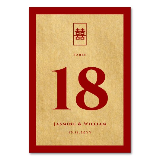 Numéro De Table Simple Rectangle Double Xi Golden Mariage chinois (Par défaut)
