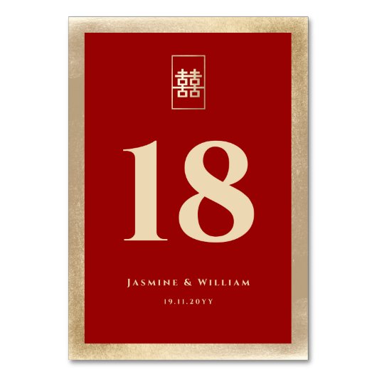 Numéro De Table Simple Rectangle Double Xi Golden Mariage chinois (Par défaut)