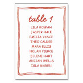 Numéro De Table Simple Red Doodle Wedding Seating Chart Card (Par défaut)