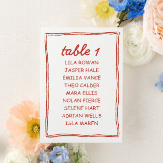 Numéro De Table Simple Red Doodle Wedding Seating Chart Card