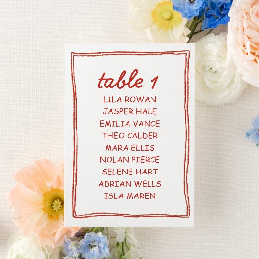 Numéro De Table Simple Red Doodle Wedding Seating Chart Card