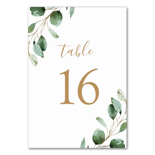 Numéro De Table Simple Rustique Eucalyptus Mariage de verdure (Dos)
