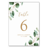 Numéro De Table Simple Rustique Eucalyptus Mariage or de verdure (Dos)
