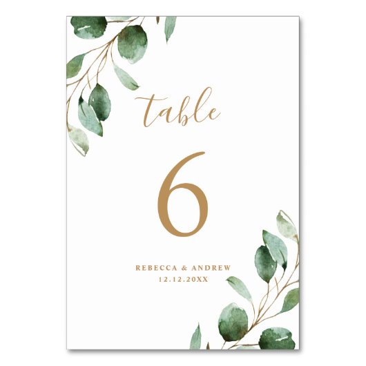 Numéro De Table Simple Rustique Eucalyptus Mariage or de verdure (Dos)