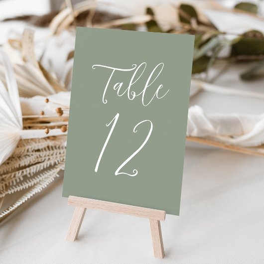 Numéro De Table Simple Script Vert Sauge Mariage
