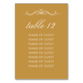 Numéro De Table Simple Stylish Gold Table Number With Guest Names (Dos)
