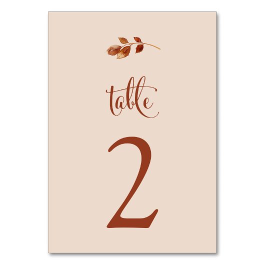 Numéro De Table Simple Terracotta Taupe automne laisse Boho Mariag (Dos)