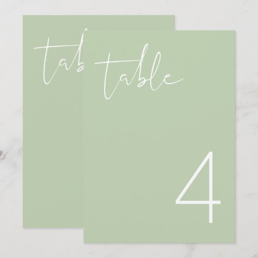 Numéro de table simple vert pastel vibrant LEAV (Devant / Derrière)