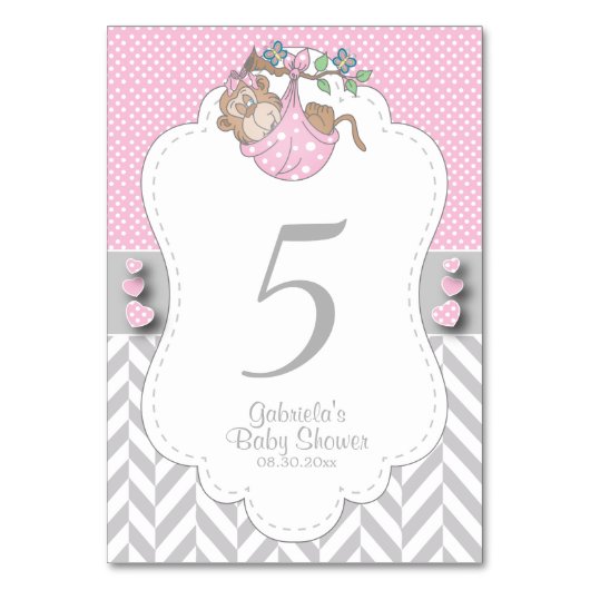 Numéro De Table Singe rose, blanc et gris - Numéros de tableau (Dos)