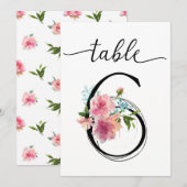 Numéro de table six Pivoines roses (Devant / Derrière)
