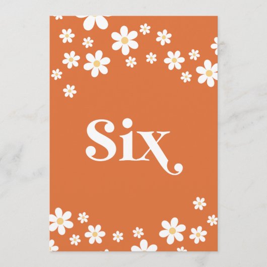 Numéro de table six pour une baby shower rétro ora (Devant)