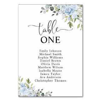 Numéro De Table Soft Blue Botanical Table Number Seating Chart