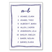 Numéro De Table Soft Blue Doodle Alphabet Seating Chart Card (Par défaut)