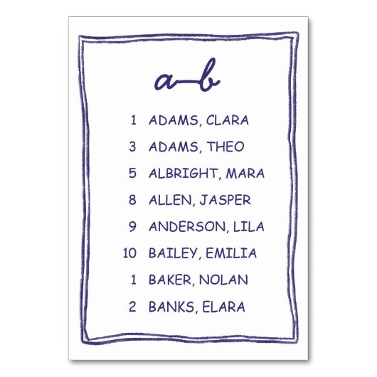 Numéro De Table Soft Blue Doodle Wedding Seating Chart Card (Par défaut)