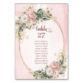 Numéro De Table Soft Blush Pink Flowers Gold Glitter Table Number (Dos)