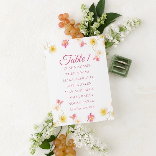 Numéro De Table Soft Pink Floral Number Seating Chart Card