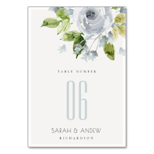 NUMÉRO DE TABLE SOFT ROMANTIQUE AQUA BLEU EAU COULEUR FLORALE TABL