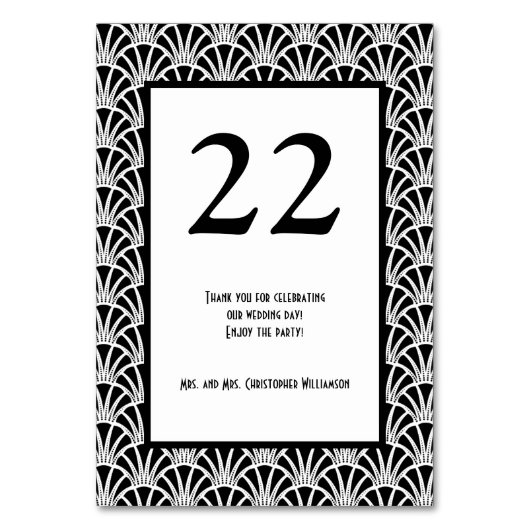 Numéro De Table Soirée de mariage élégante Noir Blanc Art Déco (Par défaut)