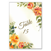 Numéro De Table Soirée de mariage Orange Jaune Rouge Floral Vert (Dos)
