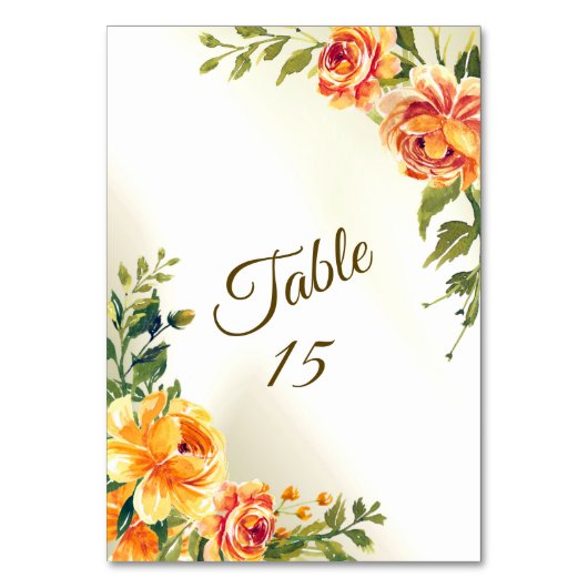 Numéro De Table Soirée de mariage Orange Jaune Rouge Floral Vert (Par défaut)