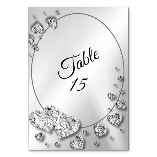 Numéro De Table Soirée de mariage Silver Coeurs brillants géométri (Dos)