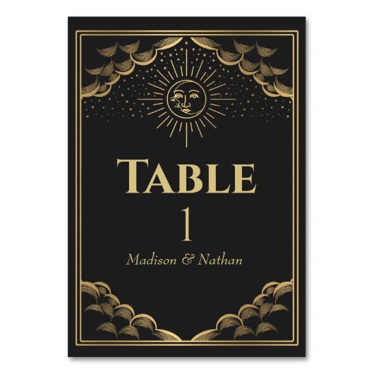 Numéro De Table Soleil or et Tarot Lune (Dos)