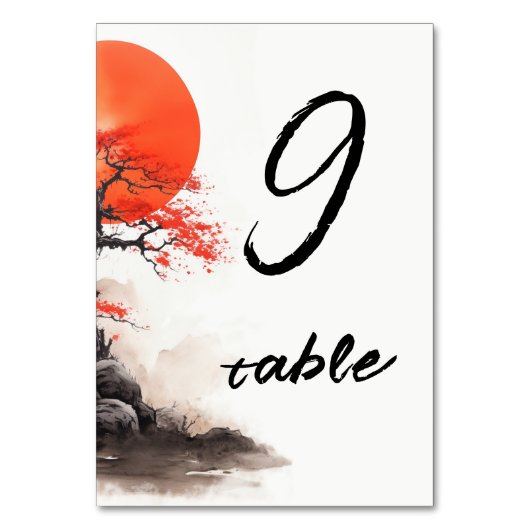Numéro De Table Soleil rouge et Vieux Sakura (Dos)