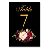 Numéro De Table Spécial - Floral Bourgogne Black Gold Mariage (Dos)