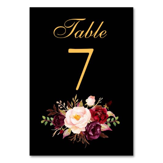Numéro De Table Spécial - Floral Bourgogne Black Gold Mariage (Par défaut)