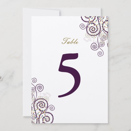 Numéro de table spirales violettes bohème élégant  (Devant)